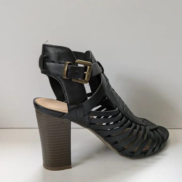 American Eagle Strappy Black Sandals Size 6 Like New 3 1/2" Heel Boho Summer - Picture 17 of 17